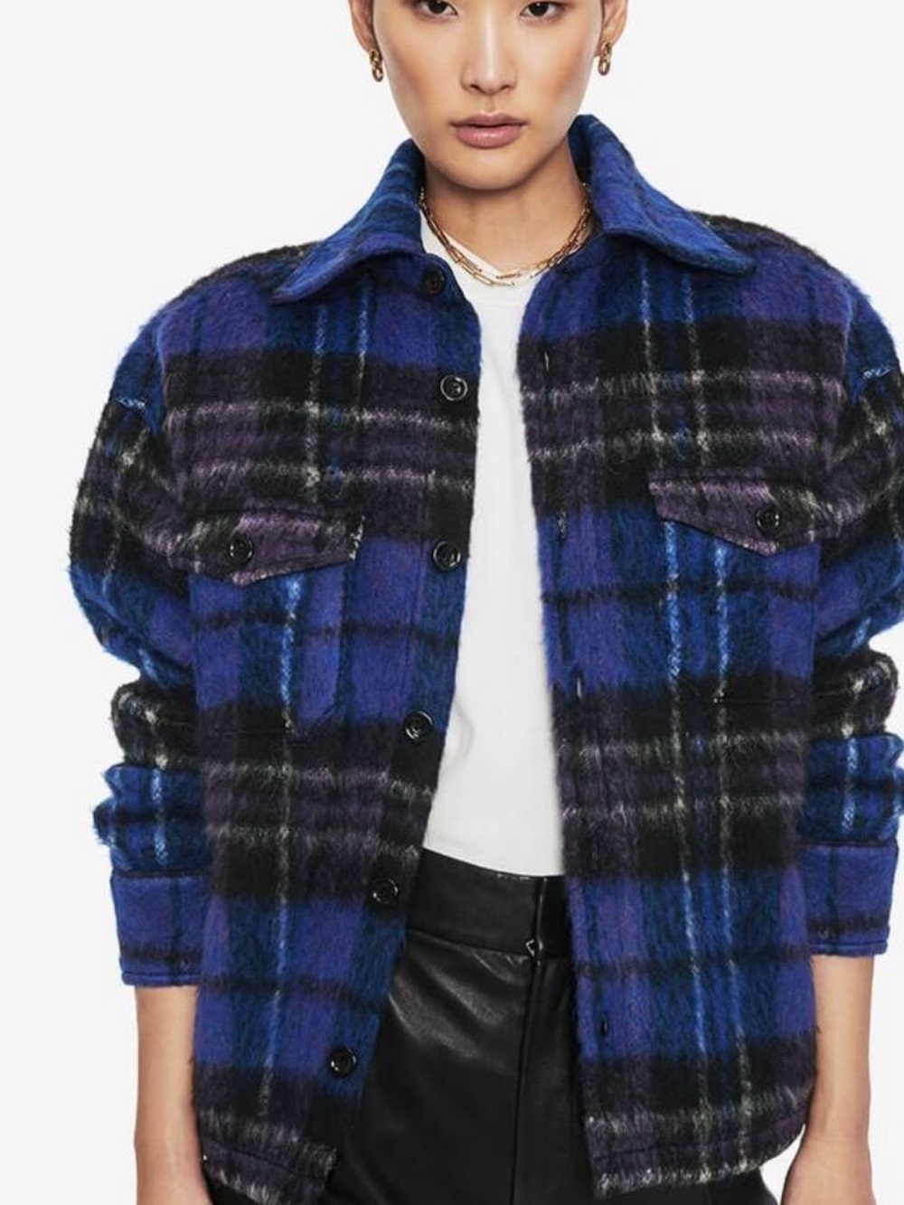 Anine Bing Blue & Black Plaid Utility Shacket